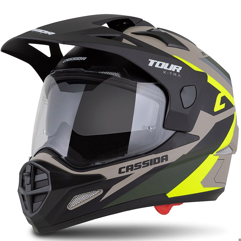 Enduro ķivere Cassida Tour 2.0 X-tra matēta smilšu-fluo dzeltenā-zaļā-melnā krāsā