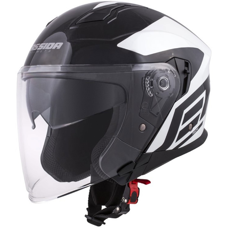 Cassida Jet Tech Corso Open motociklu ķivere melnā un baltā krāsā