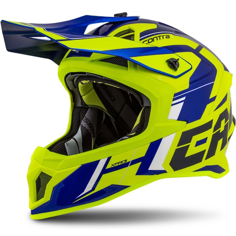 Motokrosová přilba Cassida Cross Pro II Contra fluo žluto-modro-bílá