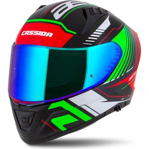 Cassida Aero Drome melna-arkana-zaļa-balta integrālā motocikla ķivere