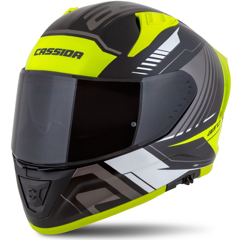 Cassida Aero Drome melna-fluo dzeltena-balta-pelēka integrālā motocikla ķivere