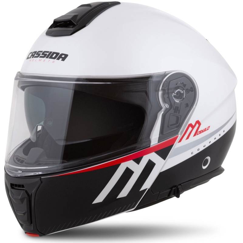 Cassida Modulo 2.1 Compass flip-up motociklu ķivere perlamutrs balta-melna-melna-arkana-sudraba