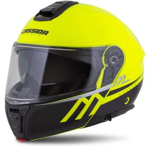 Cassida Modulo 2.1 Compass fluo dzeltenā-melnā-sudrabsarkanā flip-up moto ķivere