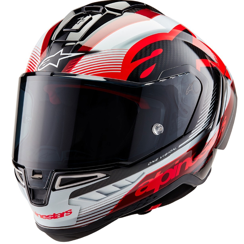 Alpinestars Supertech R-10 Team oglekļa sarkanbaltsarkanā motocikla ķivere
