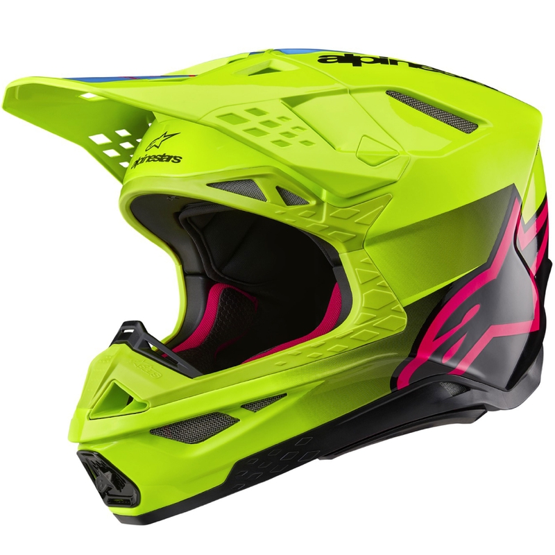 Alpinestars Supertech S-M10 Unite fluo dzeltenā-melnā-rozā motokrosa ķivere