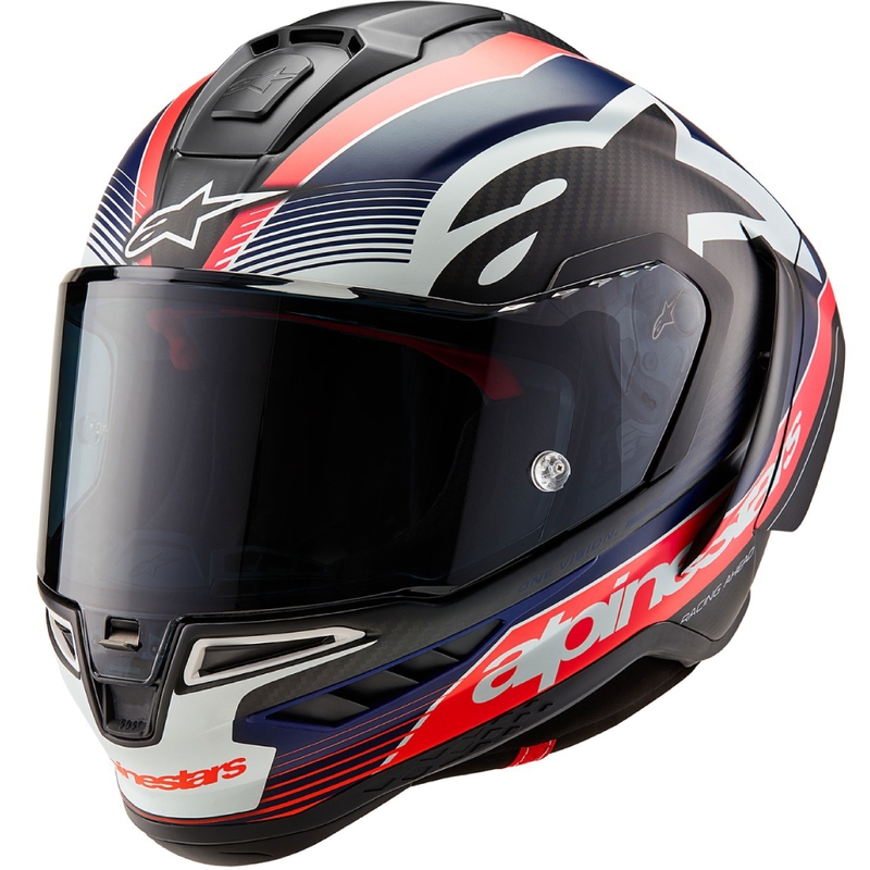 Alpinestars Supertech R-10 Team oglekļa fluo sarkanā-zilā-baltā matēta integrālā motocikla ķivere