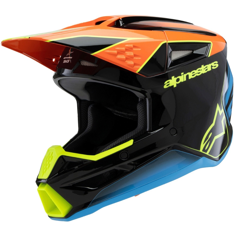 Bērnu motokrosa ķivere Alpinestars S-M3 FRAY melna-fluo oranža-fluo dzeltena-turkīza