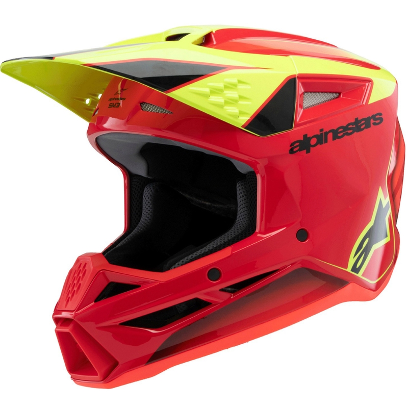 Bērnu motokrosa ķivere Alpinestars S-M3 FRAY sarkanā-fluo dzeltenā-melnā krāsā