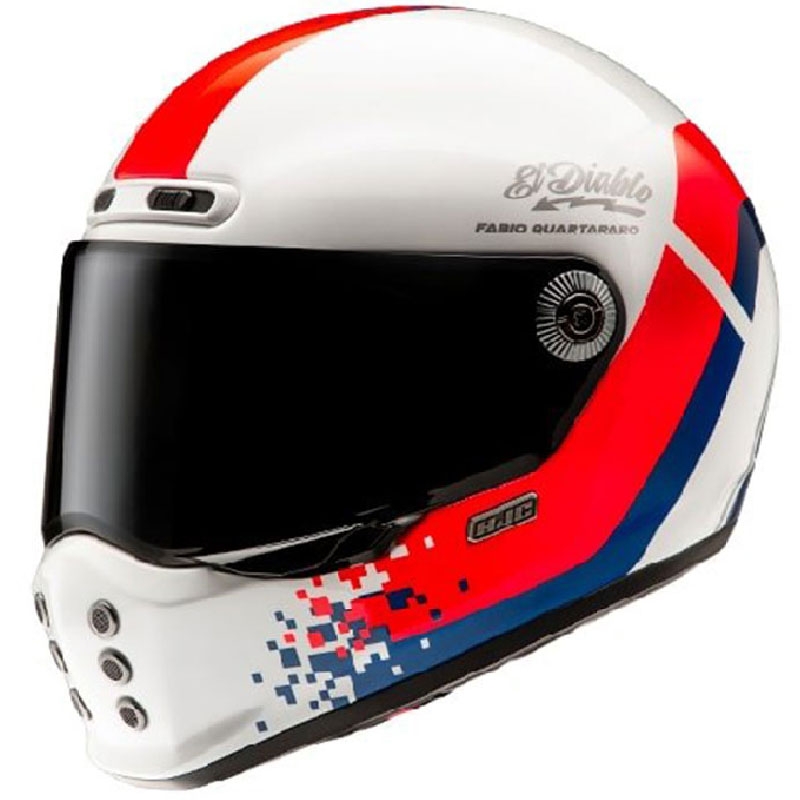 Integrēta motociklistu ķivere HJC V10 Fabio Quartararo 20 Retro balta-sarkana-zila