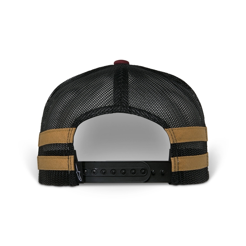 Kšiltovka Alpinestars Backline Trucker cihlově červeno-černo-zlatá