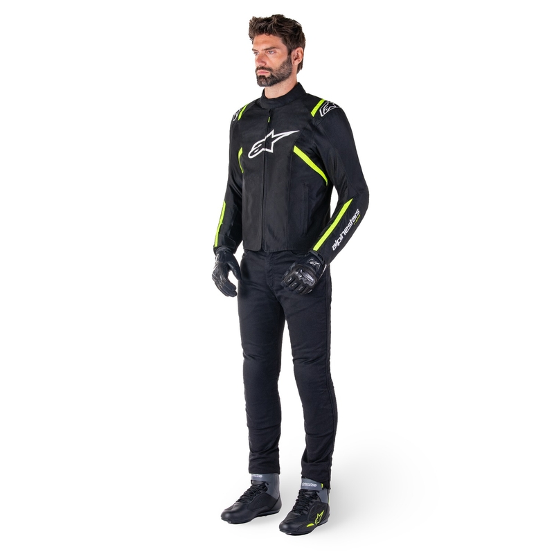 Alpinestars T-SPS 2 ūdensnecaurlaidīga melna, balta un fluo dzeltena motocikla jaka