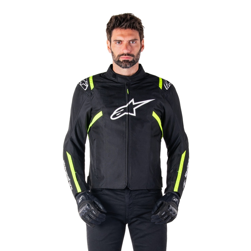 Alpinestars T-SPS 2 ūdensnecaurlaidīga melna, balta un fluo dzeltena motocikla jaka