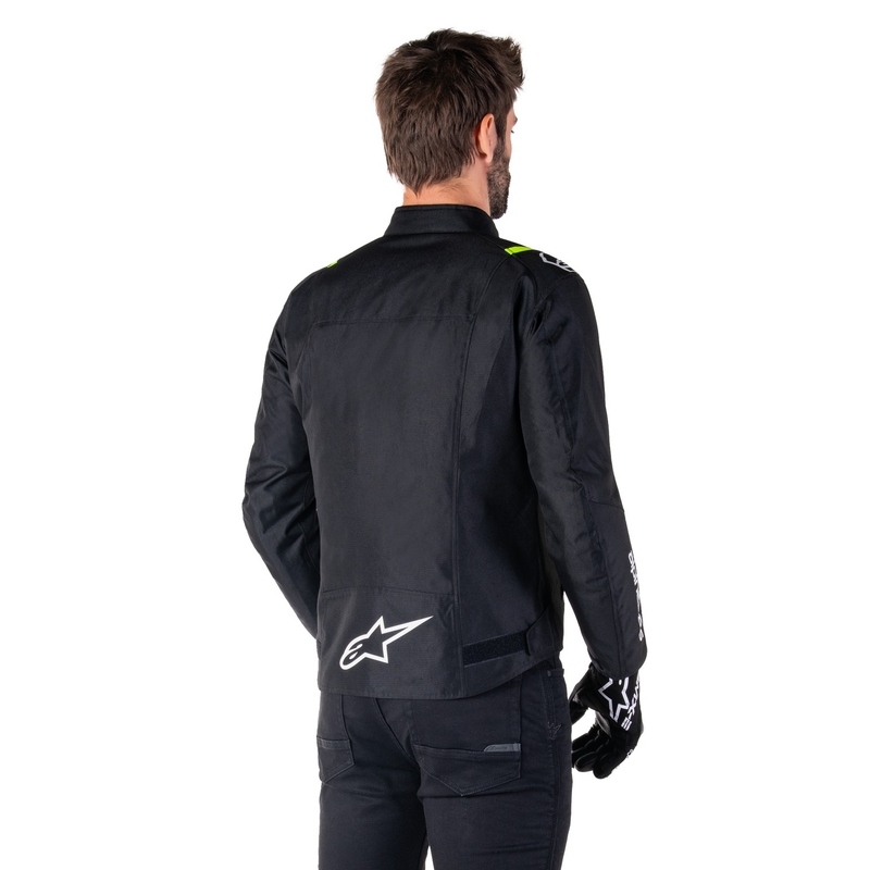 Alpinestars T-SPS 2 ūdensnecaurlaidīga melna, balta un fluo dzeltena motocikla jaka
