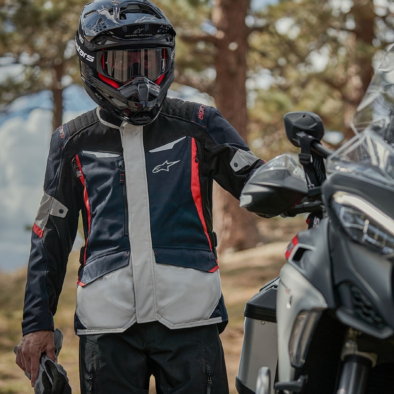 Alpinestars ST-1 ūdensnecaurlaidīga motocikla jaka tumši zili-melni-sarkana