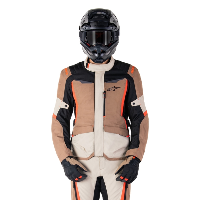 Alpinestars ST-1 Ūdensnecaurlaidīga haki-smilšu-melnā-fluo sarkana motocikla jaka