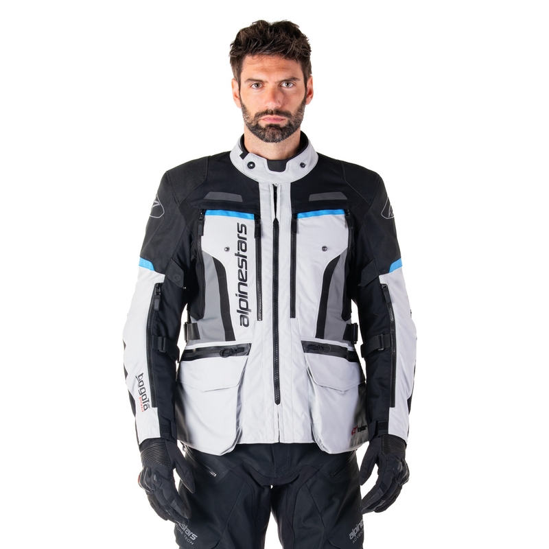 Alpinestars Bogota PRO Drystar pelēk-meln-zila motocikla jaka