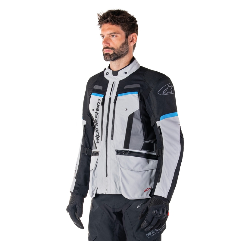 Alpinestars Bogota PRO Drystar pelēk-meln-zila motocikla jaka