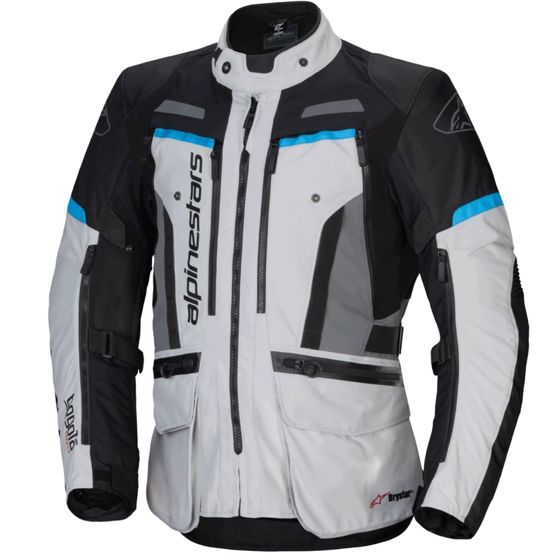 Alpinestars Bogota PRO Drystar pelēk-meln-zila motocikla jaka