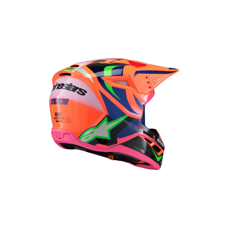 Bērnu motokrosa ķivere Alpinestars S-M3 HAIDEN DEEGAN fluo oranži-violeti-rozā-zaļa