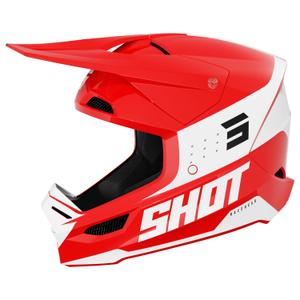 Motokrosa ķivere Shot Furious League sarkanā un baltā krāsā