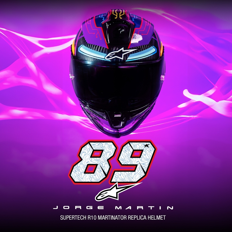 Integrální helma na motorku Alpinestars Supertech R-10 limitovaná edice Martinator Jorge Martin modro-fialovo-červeno-žlutá