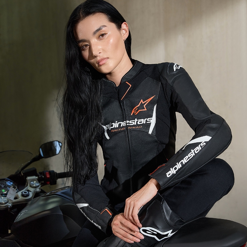 Alpinestars Stella Faster 3 Sieviešu ādas motocikla jaka Black-White-Fluo Red