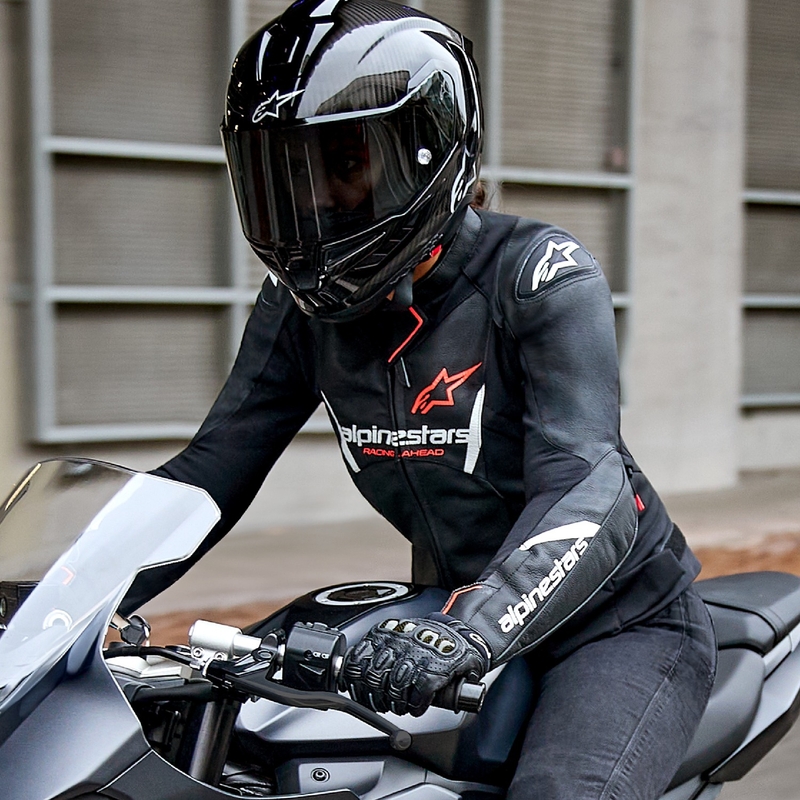 Alpinestars Stella Faster 3 Sieviešu ādas motocikla jaka Black-White-Fluo Red