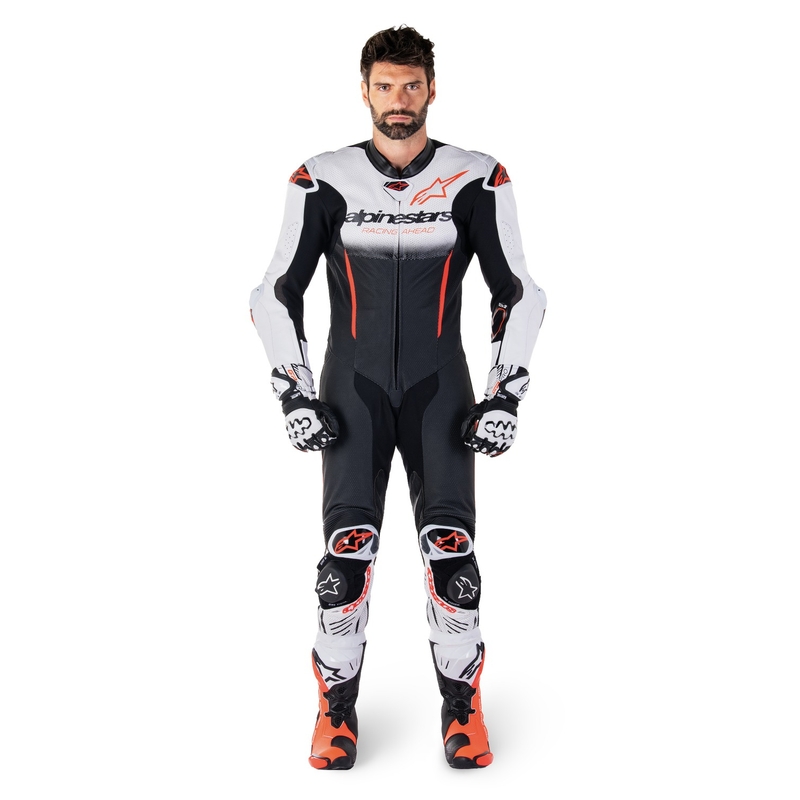 Alpinestars GP-R7 Tech-Air gatavs/kombinābils balts-melns-fluo sarkans viengabala ādas kombinezons