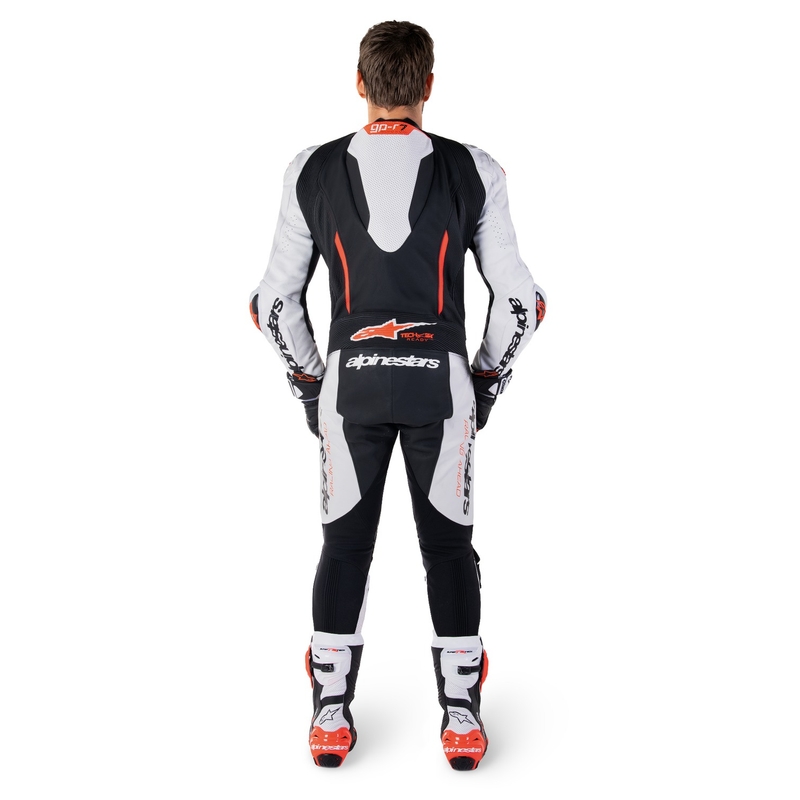 Alpinestars GP-R7 Tech-Air gatavs/kombinābils balts-melns-fluo sarkans viengabala ādas kombinezons