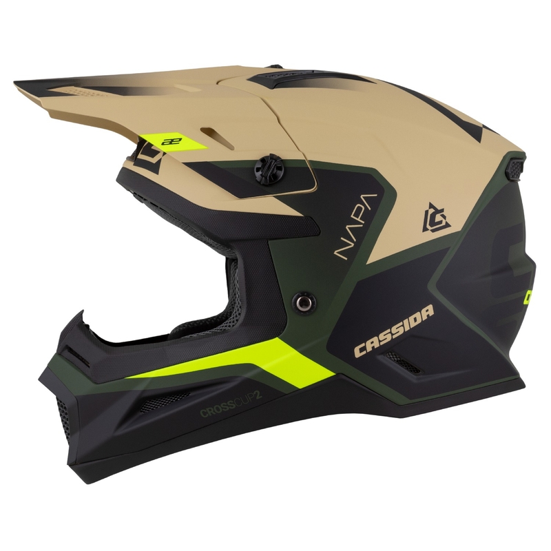 Cassida Cross Cup 2 Napa motokrosa ķivere matēta smilšu-zaļa-fluo dzeltena-melna