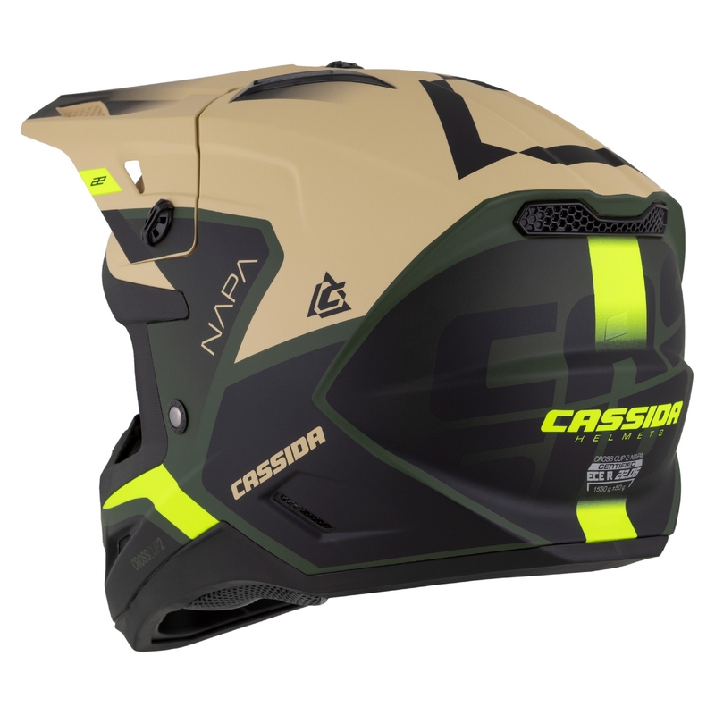 Cassida Cross Cup 2 Napa motokrosa ķivere matēta smilšu-zaļa-fluo dzeltena-melna