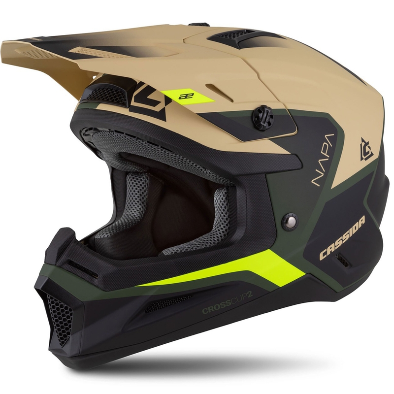 Cassida Cross Cup 2 Napa motokrosa ķivere matēta smilšu-zaļa-fluo dzeltena-melna