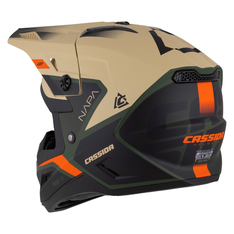 Bērnu motokrosa motociklu ķivere Cassida Cross Cup 2 Napa matēta smilšu-zaļa-oranža-melna
