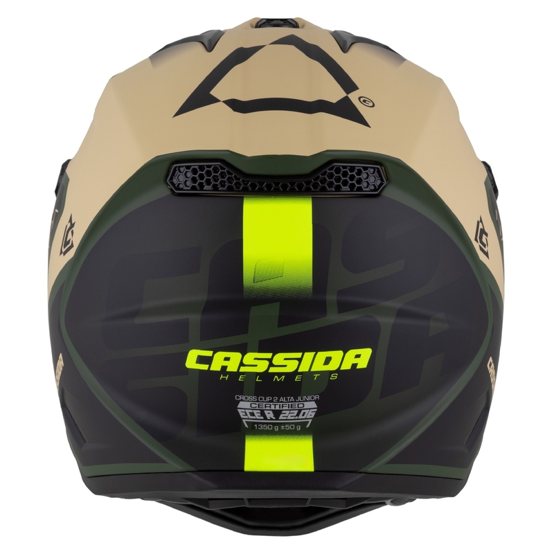 Bērnu motokrosa motociklu ķivere Cassida Cross Cup 2 Napa matēta smilšu-zaļa-fluo dzeltena-melna