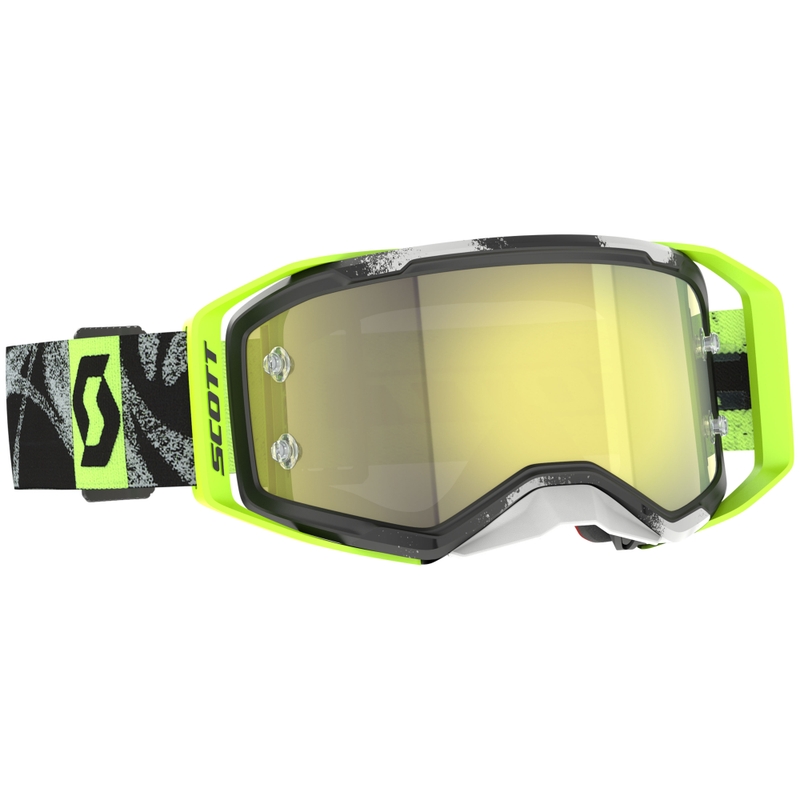 Motokrosa brilles SCOTT Prospect 2.0 black-fluo yellow ar dzeltenu spoguļstikla stiklu