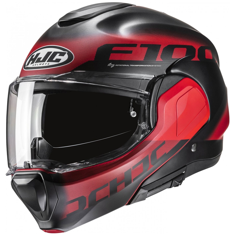 HJC F100 Hetal MC1SF melni-sarkana flip-up motociklu ķivere