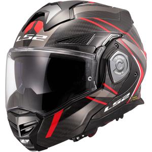 LS2 FF901 Advant X C Future II melnā un sarkanā krāsā saliekamā moto ķivere