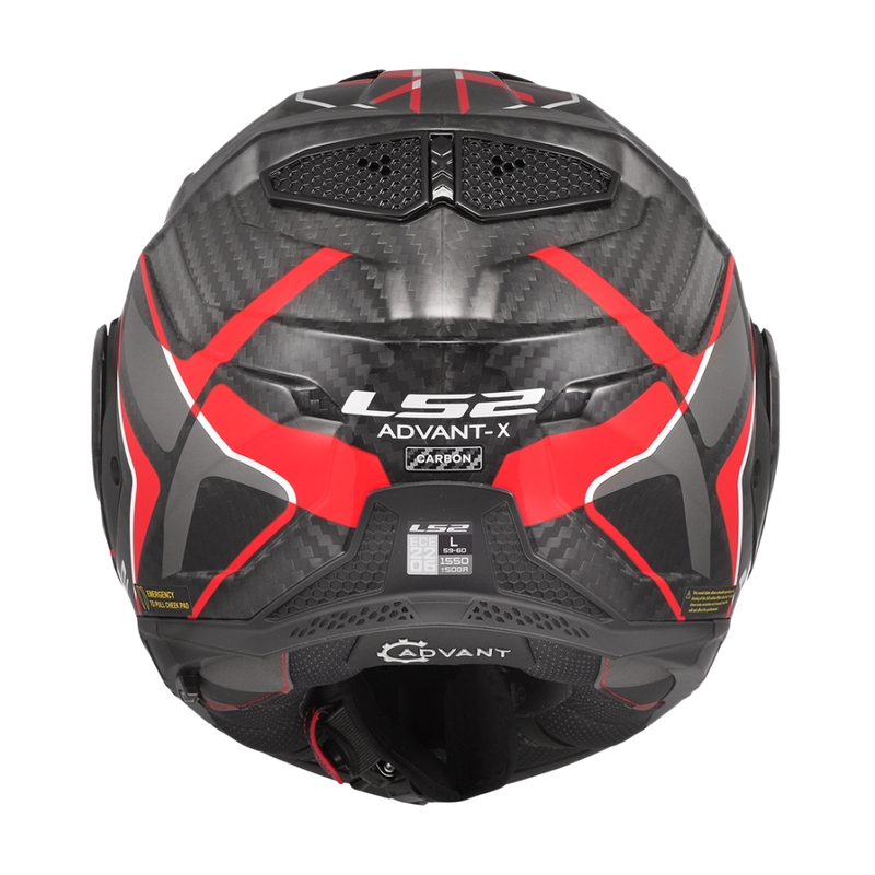 LS2 FF901 Advant X C Future II melnā un sarkanā krāsā saliekamā moto ķivere