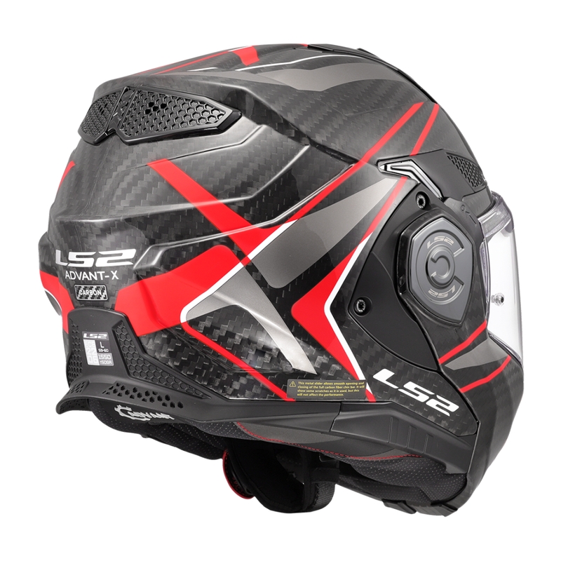 LS2 FF901 Advant X C Future II melnā un sarkanā krāsā saliekamā moto ķivere