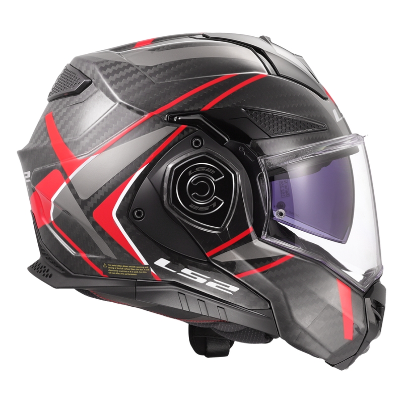LS2 FF901 Advant X C Future II melnā un sarkanā krāsā saliekamā moto ķivere