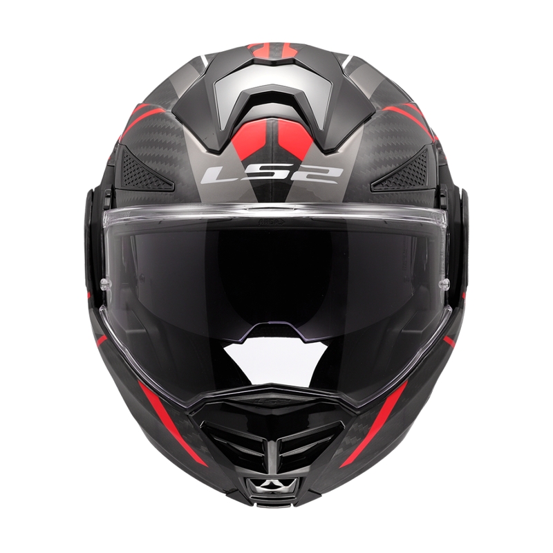 LS2 FF901 Advant X C Future II melnā un sarkanā krāsā saliekamā moto ķivere