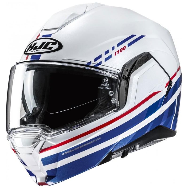 HJC i100 Sysma MC21 baltā-zilā flip-up motocikla ķivere