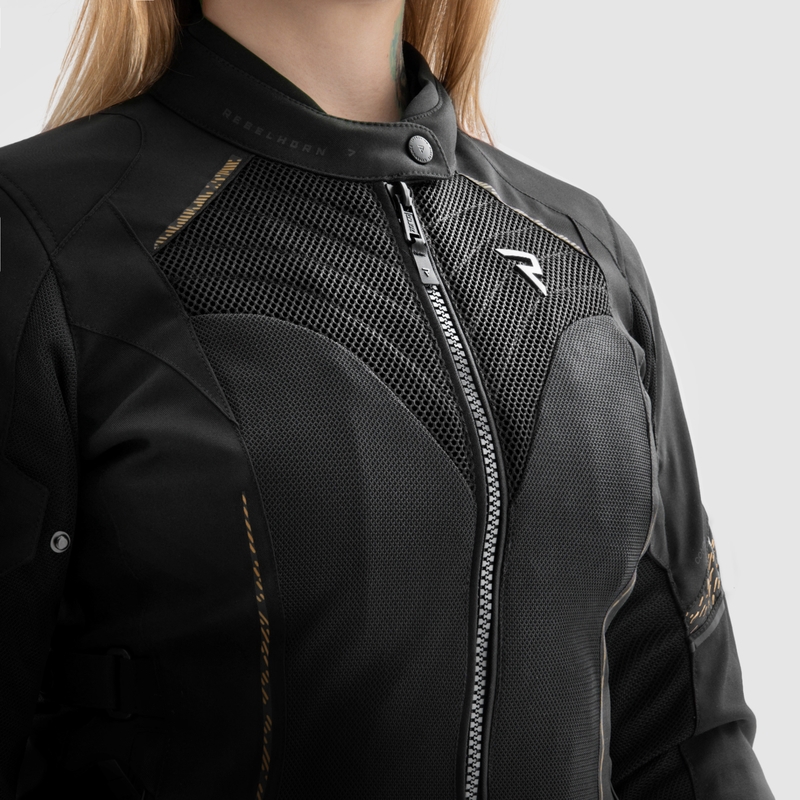 Sieviešu Rebelhorn Jax Black and Gold motocikla jaka