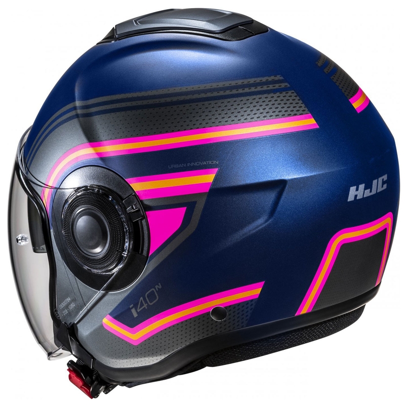 Atvērtā motociklu ķivere HJC i40N Linia MC28SF zilā-pelēkā-rozā krāsā