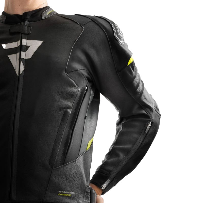 Rebelhorn Veloce melns-pelēks-fluo dzeltens ādas motocikla jaka