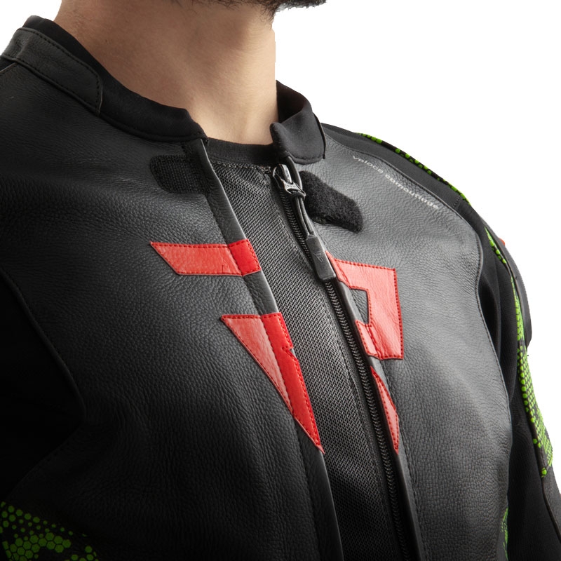 Rebelhorn Veloce melns-kamzo zaļš-fluo sarkans ādas motocikla jaka