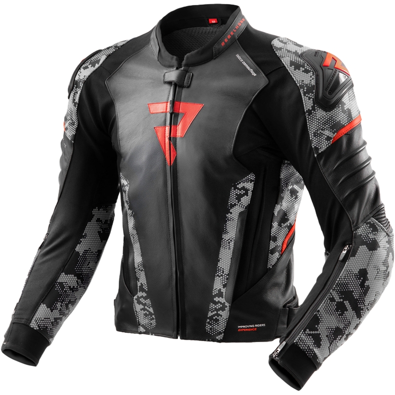 Rebelhorn Veloce melns-pelēks-fluo sarkans ādas motocikla jaka