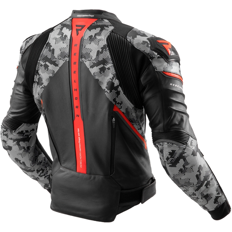 Rebelhorn Veloce melns-pelēks-fluo sarkans ādas motocikla jaka