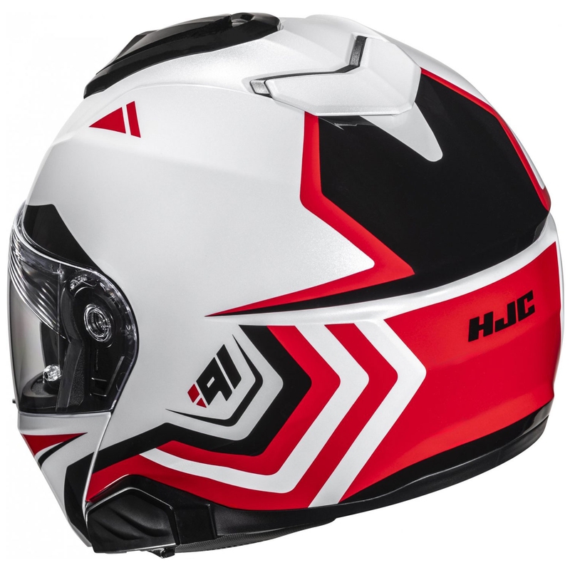 Flip-up motociklu ķivere HJC i91 Tricus MC1 balta-melna-sarkana