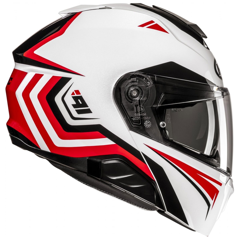 Flip-up motociklu ķivere HJC i91 Tricus MC1 balta-melna-sarkana
